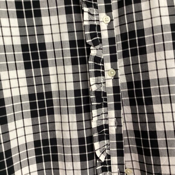NWT LOFT Plaid Preppy Button Shirt Womens M Black White Casual Retro 90s Y2K - Picture 7 of 8
